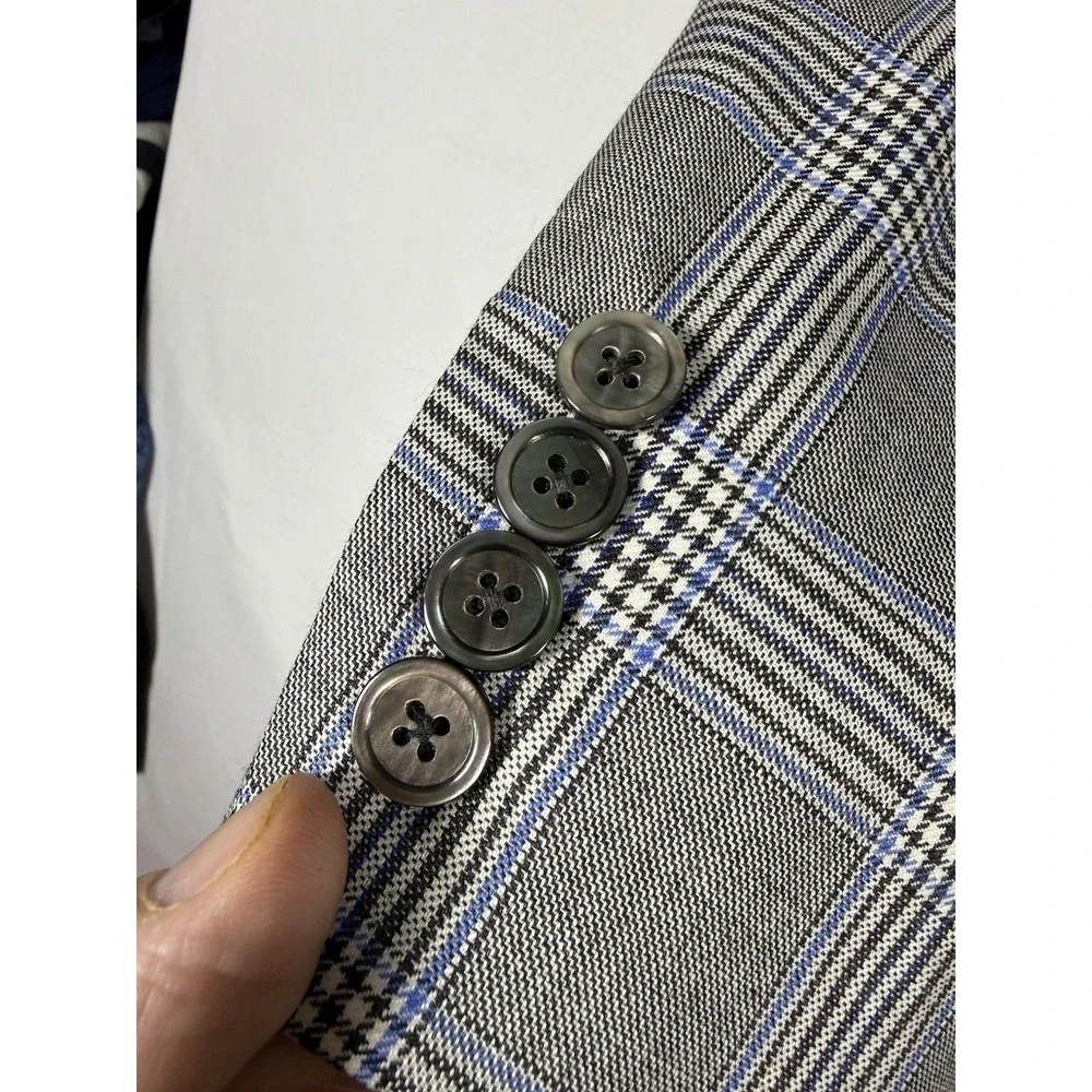 EUC Robert Talbott Loro Piana Wool Blazer Men's 40R Gray Blue Plaid Sport Coat
